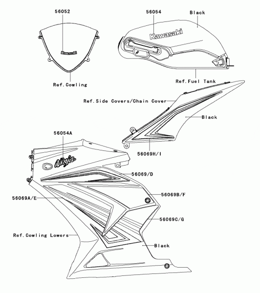 2012 Kawasaki Ninja 250r Ex250jcfa Decals(black)(jcfa) Parts 2012 Kawasaki Ninja 250r Ex250jcfa Decals(black)(jcfa) Parts