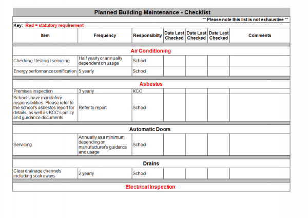 Free Building Maintenance Checklist Free Building Maintenance Checklist