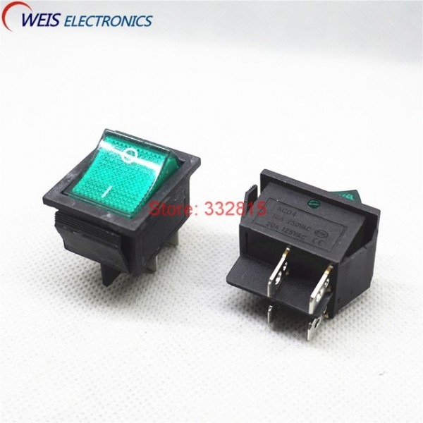 5pcs Kcd4 Rocker Switch With Green Light , 4pins I O, 31 25mm 5pcs Kcd4 Rocker Switch With Green Light , 4pins I O, 31 25mm