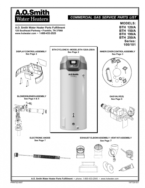 Ao Smith Water Heater Parts List