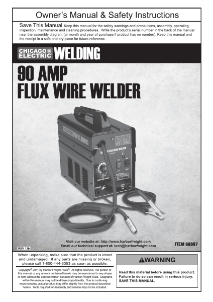 Chicago Electric 90 Amp Flux Wire Welder 68887 User Manual Chicago Electric 90 Amp Flux Wire Welder 68887 User Manual