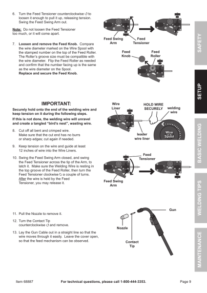 7-Piece Nozzle Tip Kit For Chicago Electric 68887 90 AMP Flux Wire Feed Welder - Replacement Gun Tips