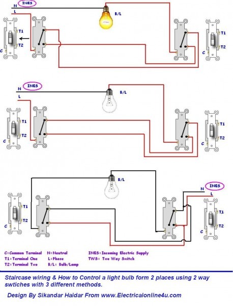 Do Staircase Wiring With 3 Different Methods ~ Electrical Online Do Staircase Wiring With 3 Different Methods ~ Electrical Online