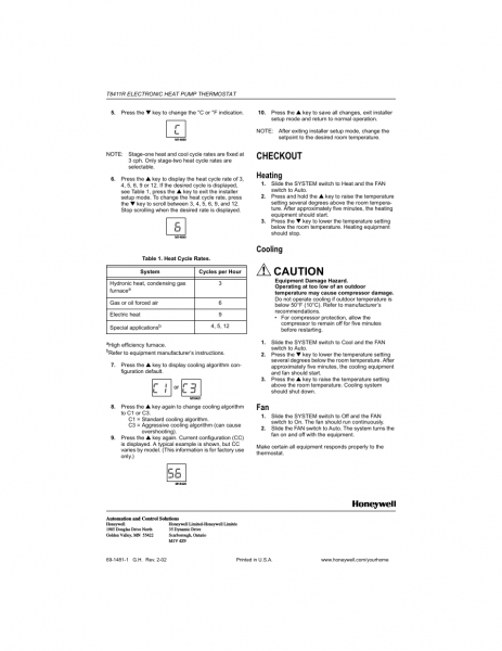 Honeywell Thermostat T8411r