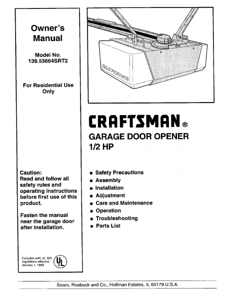 Sears Craftsman Garage Door Opener 41a3625 Manual Wiring Diagram