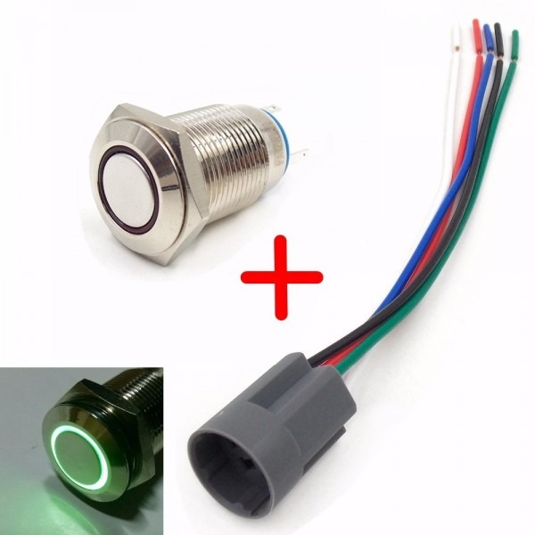 Green Light Color Car Or Motorcycle Switches 16mm Latching Push