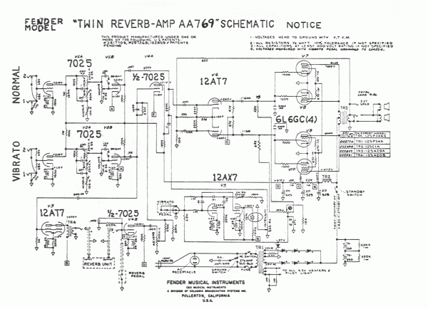 Fender Twin Reverb Amp Aa769 Schematic Fender Twin Reverb Amp Aa769 Schematic
