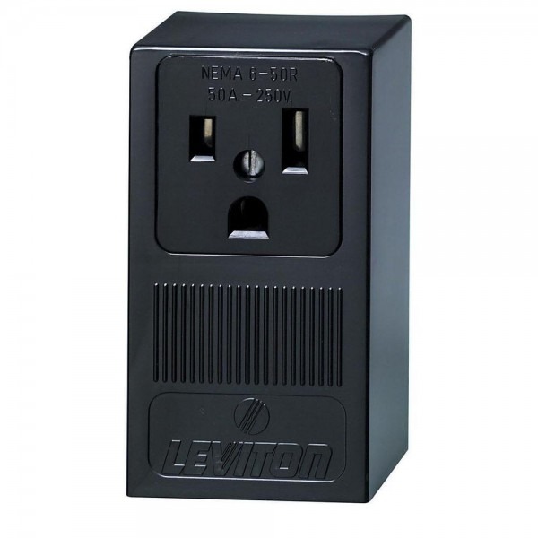 Leviton 50 Amp Double Pole Single Outlet, Black Leviton 50 Amp Double Pole Single Outlet, Black
