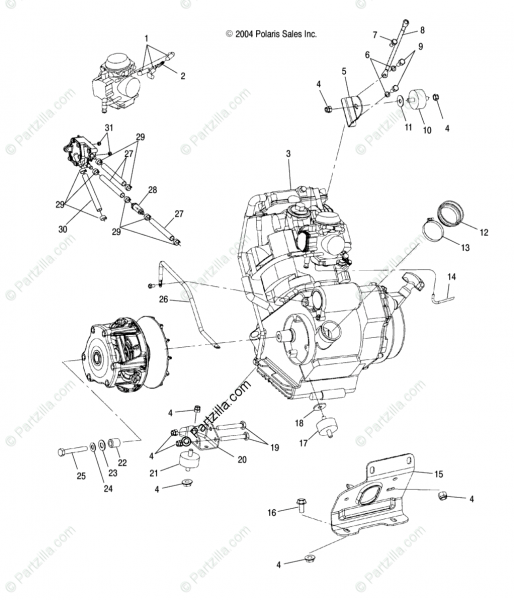 Polaris Atv 2005 Oem Parts Diagram For Engine Mounting  Ab Ac
