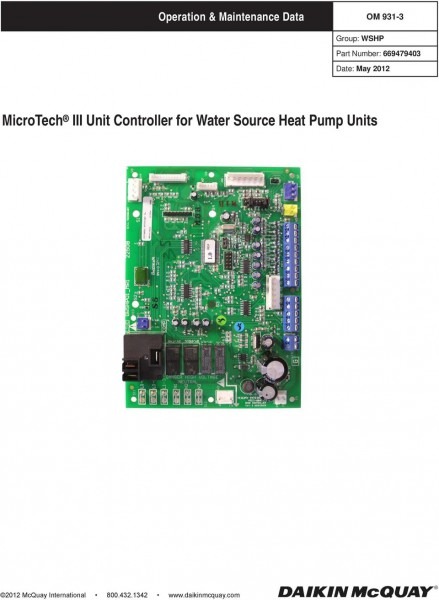Microtech Iii Unit Controller For Water Source Heat Pump Units Microtech Iii Unit Controller For Water Source Heat Pump Units